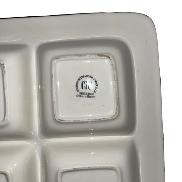 Certified International Becca Barton Midnight Penguin Santa Compartment Platter - Picture 7 of 7